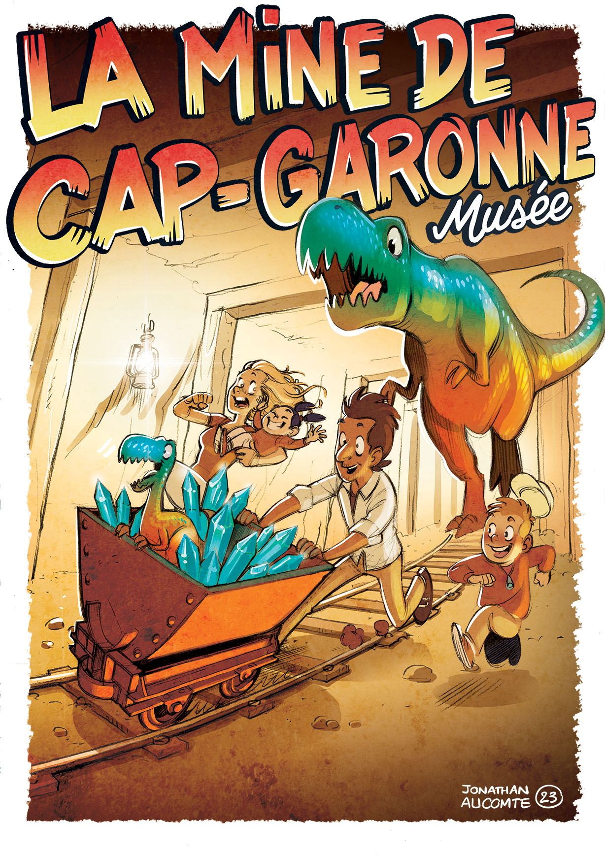 Jonathan Aucomte a réalisé l'affiche de la Mine Cap Garonne en 2023 sur le thème des Dinosaures